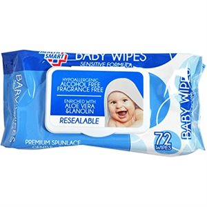 BABY WIPES W / LID BLUE 72CT