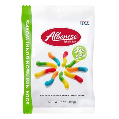 ALBANESE PEG SOUR MINI NEON WORMS 7OZ