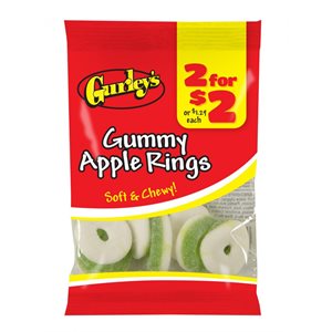 GURLEY'S 2 / $2 GUMMY APPLE RINGS 3OZ / 12CT