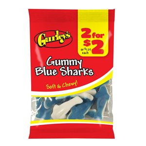 GURLEY'S 2 / $2 GUMMY BLUE SHARKS 2.5OZ / 12CT